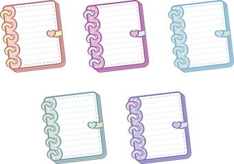 set of cute diary book letter notes for writing with pastel coloring