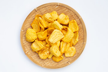 Jackfruit chips on white background