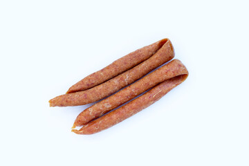 Chinese sausage on white background.