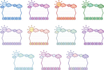 set of sun and fence letter notes for writing with pastel coloring