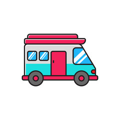 Camper van icon with linear color style on isolated background. Simple camper van illustration