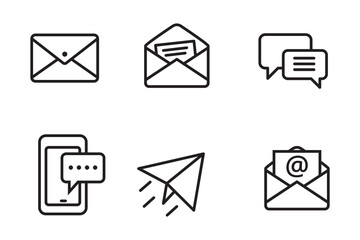 Set of mail and chat icons with linear style on isolated background