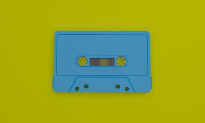 3d illustration , audio cassette image , yellow background, , 3d rendering