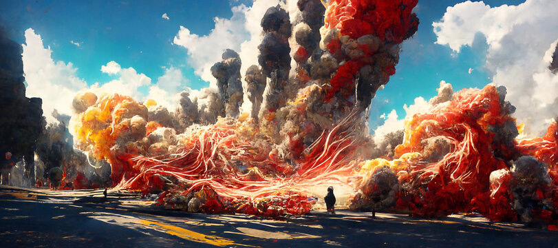 Explosion from akira surrealism layered composition Digital Art Illustration Painting Hyper Realistic