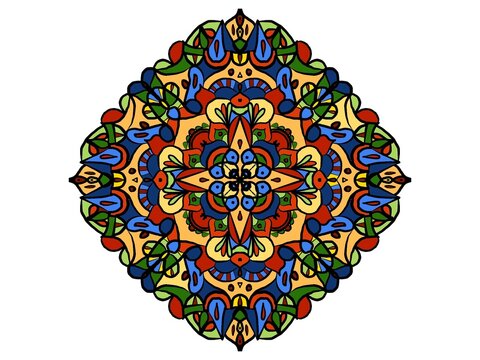 Mandala colorida inspirada en los colores y formas de La India 