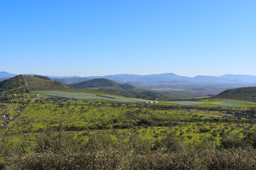 Fototapeta na wymiar Field of solar panels in the hills near Talca, Maule, Chile 