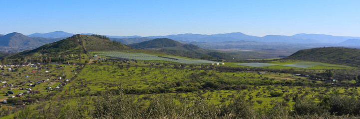 Field of solar panels in the hills near Talca, Maule, Chile 