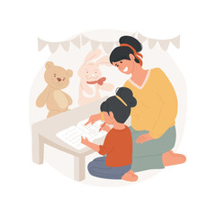 Informal learning isolated cartoon vector illustration. Interest-driven curricula, through playing educational game, informal teaching method, child doing crossword with parent vector cartoon.