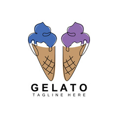 Ice Cream Gelato Logo Design, Sweet Soft Cold Food, Vector Brand Company Products
