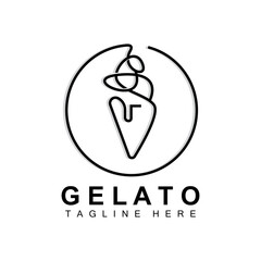Ice Cream Gelato Logo Design, Sweet Soft Cold Food, Vector Brand Company Products