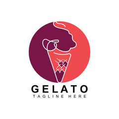 Ice Cream Gelato Logo Design, Sweet Soft Cold Food, Vector Brand Company Products