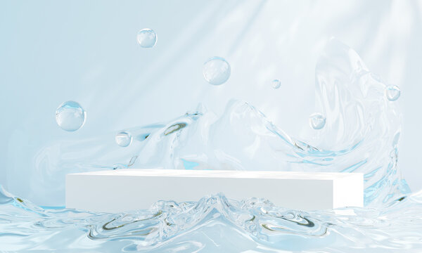 podium with water splash swirl for product presentation. 3d illustration