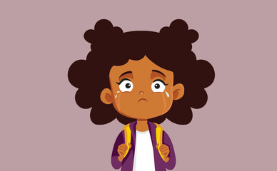 Sad Unhappy Student Girl Feeling Anxious Vector Illustration. Emotional student girl feeling depressed and unhappy at school
