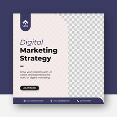 Obraz premium Navy blue modern geometric corporate business digital marketing strategy social media post banner ads template