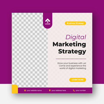 Purple yellow modern geometric corporate business digital marketing strategy social media post banner ads template