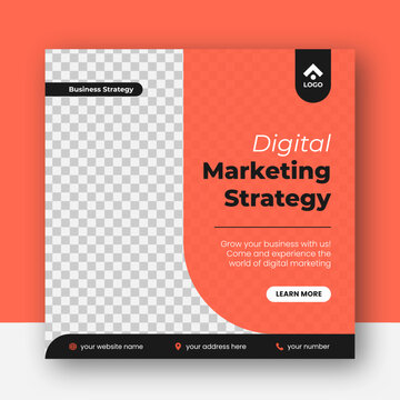 Orange modern geometric corporate business digital marketing strategy social media post banner ads template