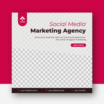 Red modern geometric corporate business digital marketing agency social media post banner ads template