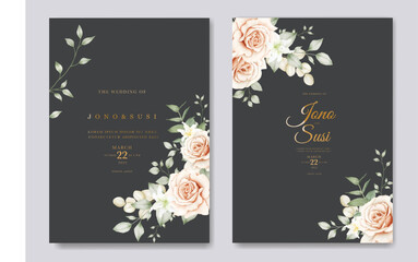 Wedding Invitation Card With Floral Leaves Watercolor 