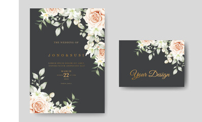 Wedding Invitation Card With Floral Leaves Watercolor 