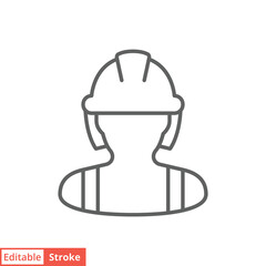 Female construction worker icon. Labor, builder, employee, hardhat concept. Simple outline style. Thin line vector design illustration isolated on white background. Editable stroke EPS 10.