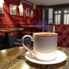 Cup of Tea on a Table in a British Pub