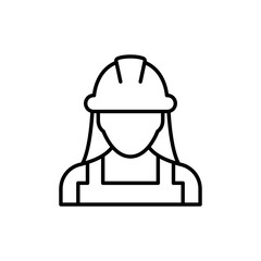 Female construction worker icon. Labor, builder, employee, hardhat concept. Simple outline style. Thin line vector design illustration isolated on white background. EPS 10.