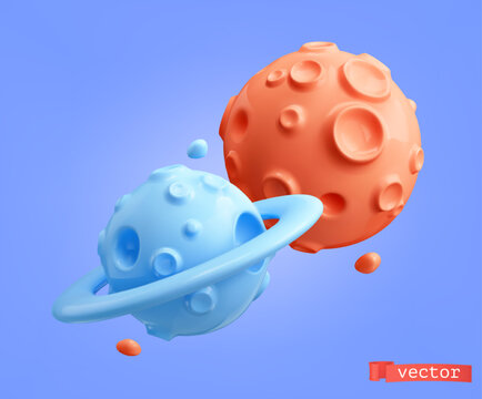 Planets, 3d vector cartoon objects
