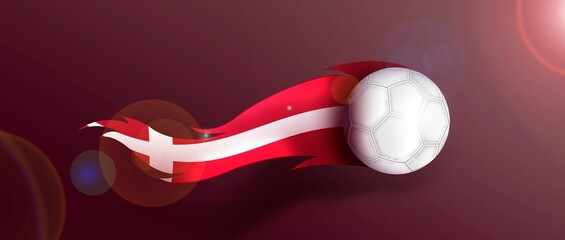Soccer ball with the Denmark flag on a red background