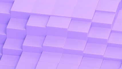 Abstract background with waves made of a lot of purple cubes geometry primitive forms that goes up and down under black-white lighting. 3D illustration. 3D CG. High resolution.
