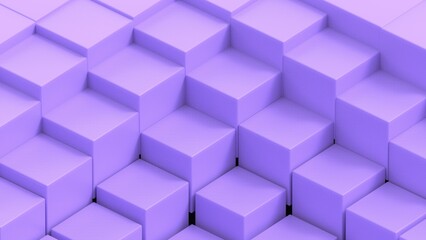Obraz premium Abstract background with waves made of a lot of purple cubes geometry primitive forms that goes up and down under black-white lighting. 3D illustration. 3D CG. High resolution.