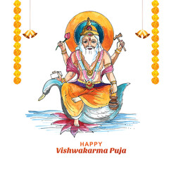 Hindu god vishwakarma an architect and divine engineer of universe celebration background