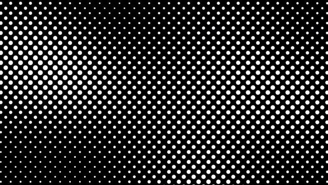Abstract animated black and white gradient halftone dotted background. Monochrome pop cartoon comic motion pattern. Retro, Vintage Style.  Seamless loop. 4k