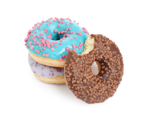Sweet tasty glazed donuts on white background
