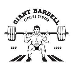 Man with barbell vector illustration logo design, perfect for tshirt design and and fitness gym logo
