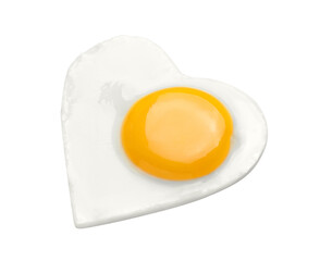 Heart shaped fried egg isolated on white