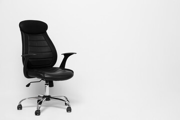 Comfortable office chair on white background, space for text