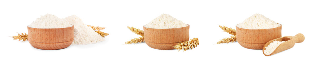 Set with wheat flour on white background. Banner design