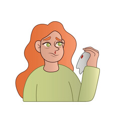 Woman with nosebleed on white background