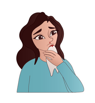 woman with nosebleed holding tissue clip art preview