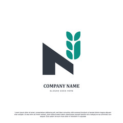 Initial N and Leaf for Vintage logo design