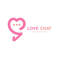 Creative love talk logo design. Pink heart with bubble chat icon	
