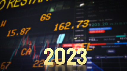 Obraz premium The gold number 2023 in business background 3d rendering