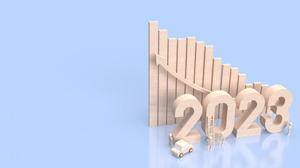 The wood number 2023 in blue background  3d rendering
