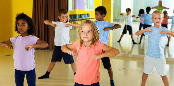 Gymnastics lesson in elementary school. High quality photo