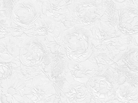 Relief of ranunculus and carnations. White floral background. 3D illustration. 3D render