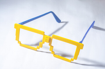 Glasses with Colors of Brazil,yellow and blue green,world cup concept with white background