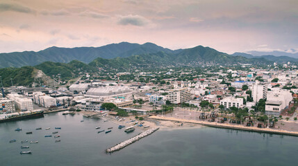 Naklejka premium view of the city of Santa Marta Bay