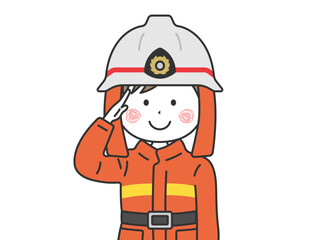 敬礼をする、消防隊員の男性（上半身）のイラスト