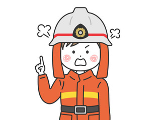注意する、消防隊員の男性（上半身）のイラスト