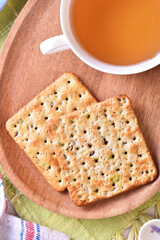 Quinoa soda cracker on the plate    
